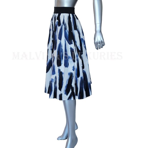 DOLCE & GABBANA SKIRT PAINT BRUSH STROKE FULL WHITE BLUE COTTON sz IT 40 US 4 - Picture 5 of 10